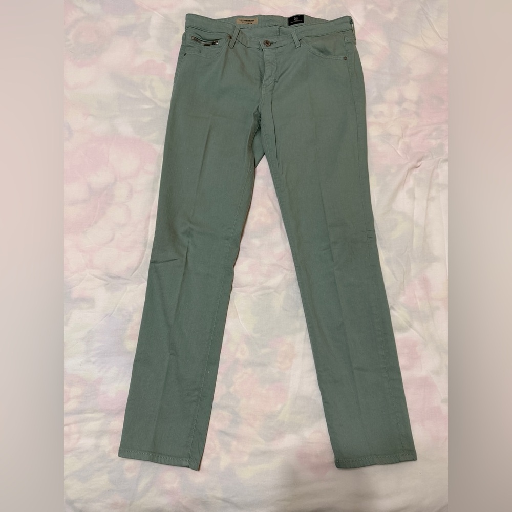 Ag Adriano Goldschmied The Stevie Ankle Zip Green Straight Leg Jeans 30R